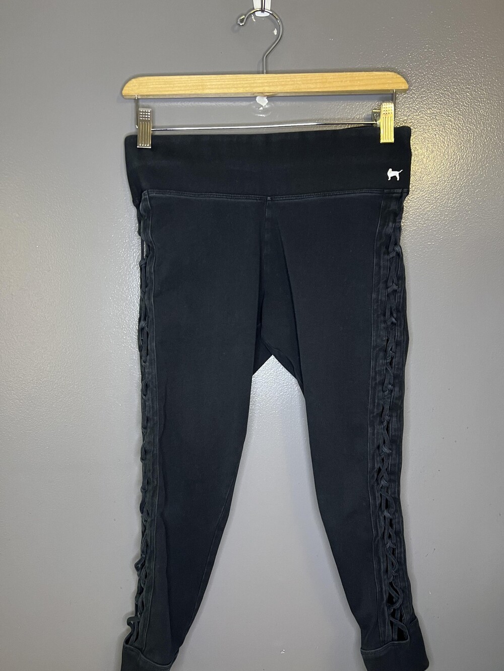 PINK Victoria's Secret Leggings Womens Medium Black Yoga Lattice Cutout